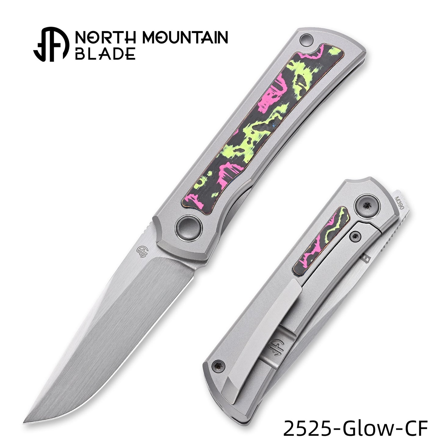 Sun 2525-Glow-CF MINI Folding Knife Ti Handle M390 Blade hand-brushed finish
