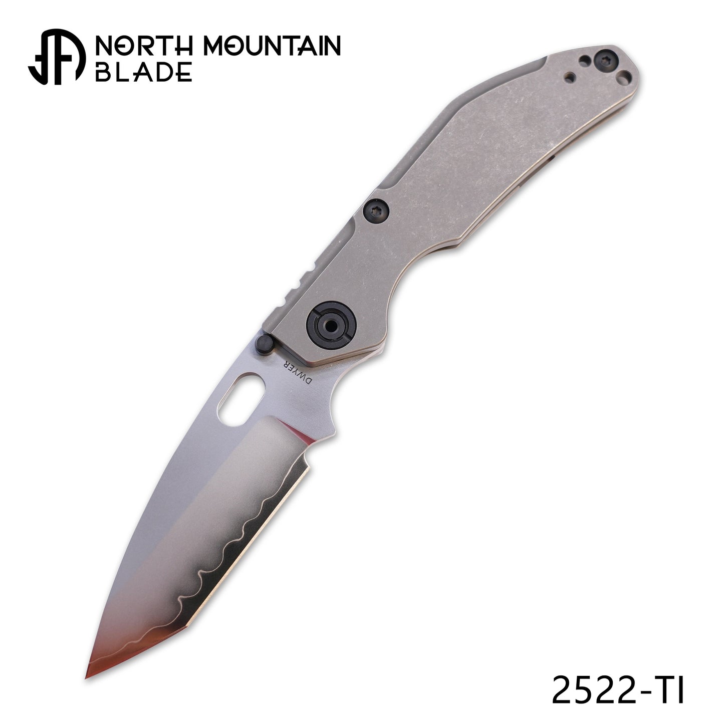 BBNM 2522-Ti Tanto Duane Dwyer Frame Lock Folding Knife 3.62" SLD Satin/Hamon Tanto Blade, Gray Titanium Handles - BBNM TI TANTO