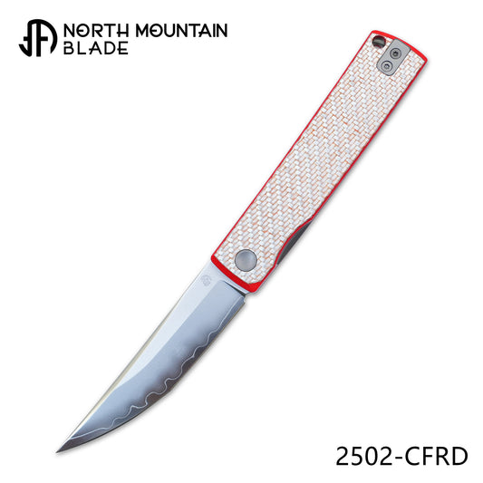 KAIKEN 2502-CFRD Silver Carbon Fiber + Red G10 Classic Japanese style tactical folding knife