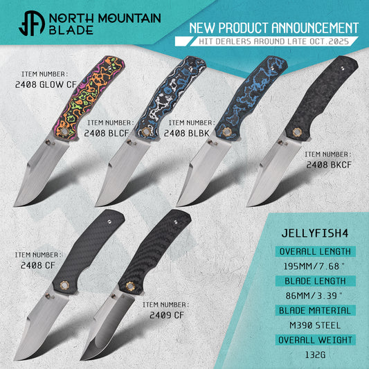 Jellyfish 4th Generation Super Smooth M390 Blade Hand Polished Titanium Frame Carbon Fiber Handle