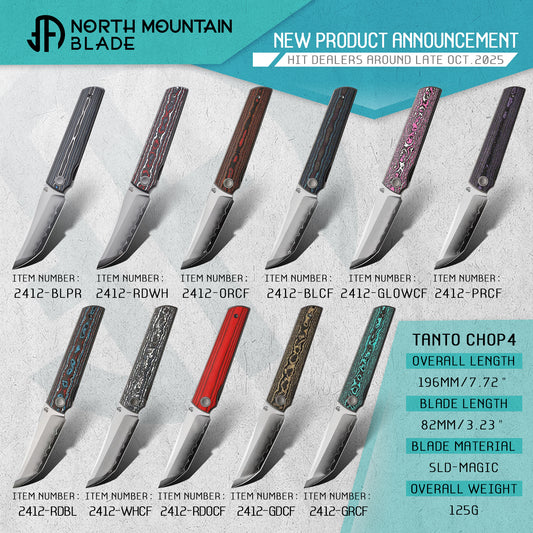 2412-GRCF CHOP 4 Front Flipper Folding Knife, Ceramic Carbon Fiber Handle, SLD San Mai Steel, Japanese-Style Tanto