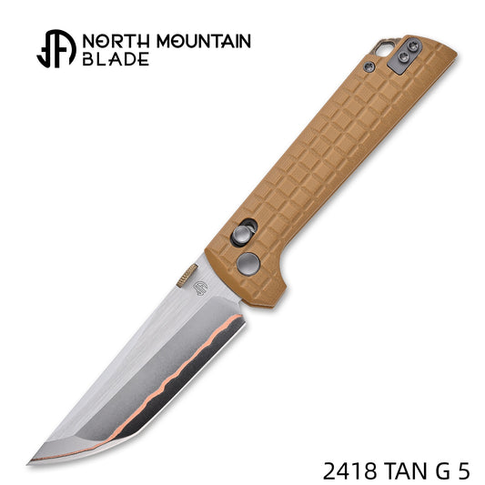 2418-TAN-G-5 Crossbar Lock 5-Layer Copper Steel 3.5" Blade Japanese-style tactical folding knife