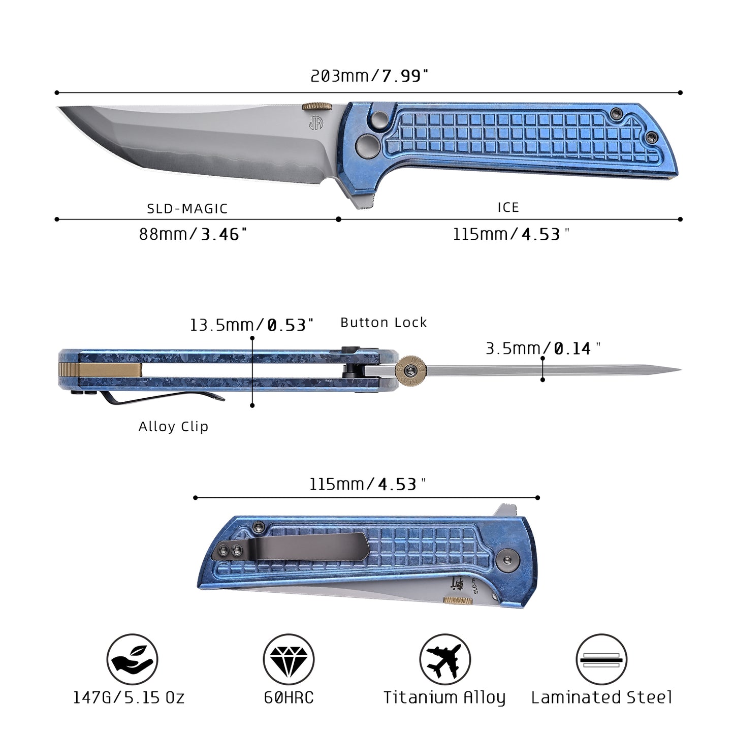 North Mountain Blade Chop 2 Ice Grid Silver Handle Tanto SLD-Magic Blade 2406-ICE-G-SL