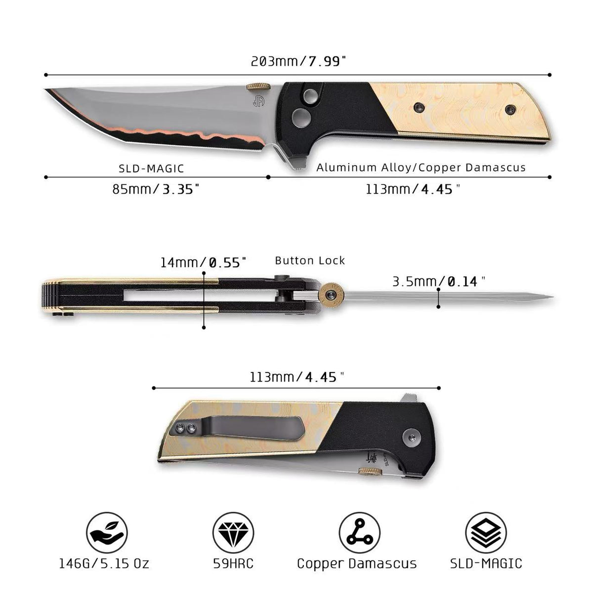 2407-CUDM-5 Copper Damascus Edition Mirror-polished