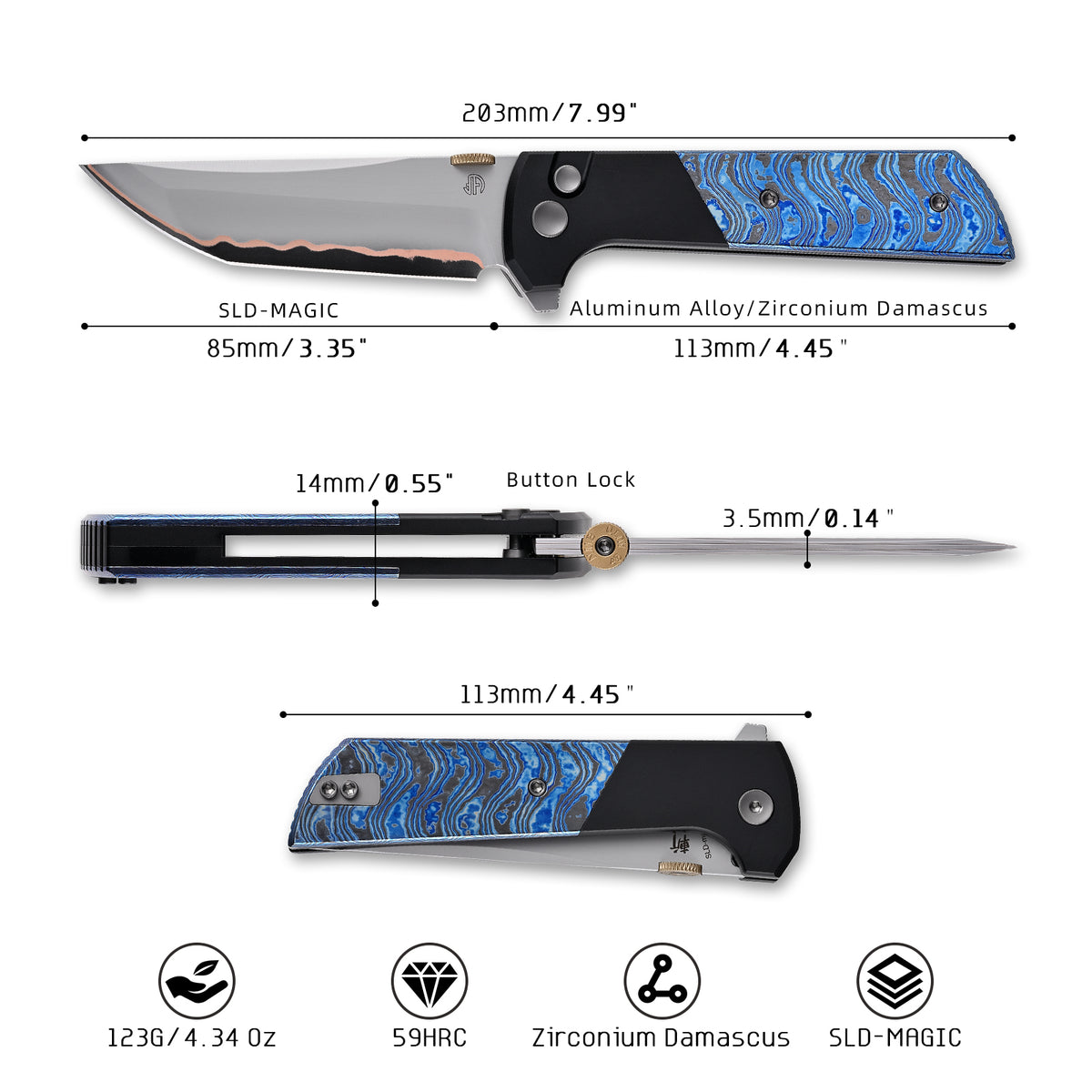 2407-ZRDM-5 Zirconium & Titanium Damascus Edition