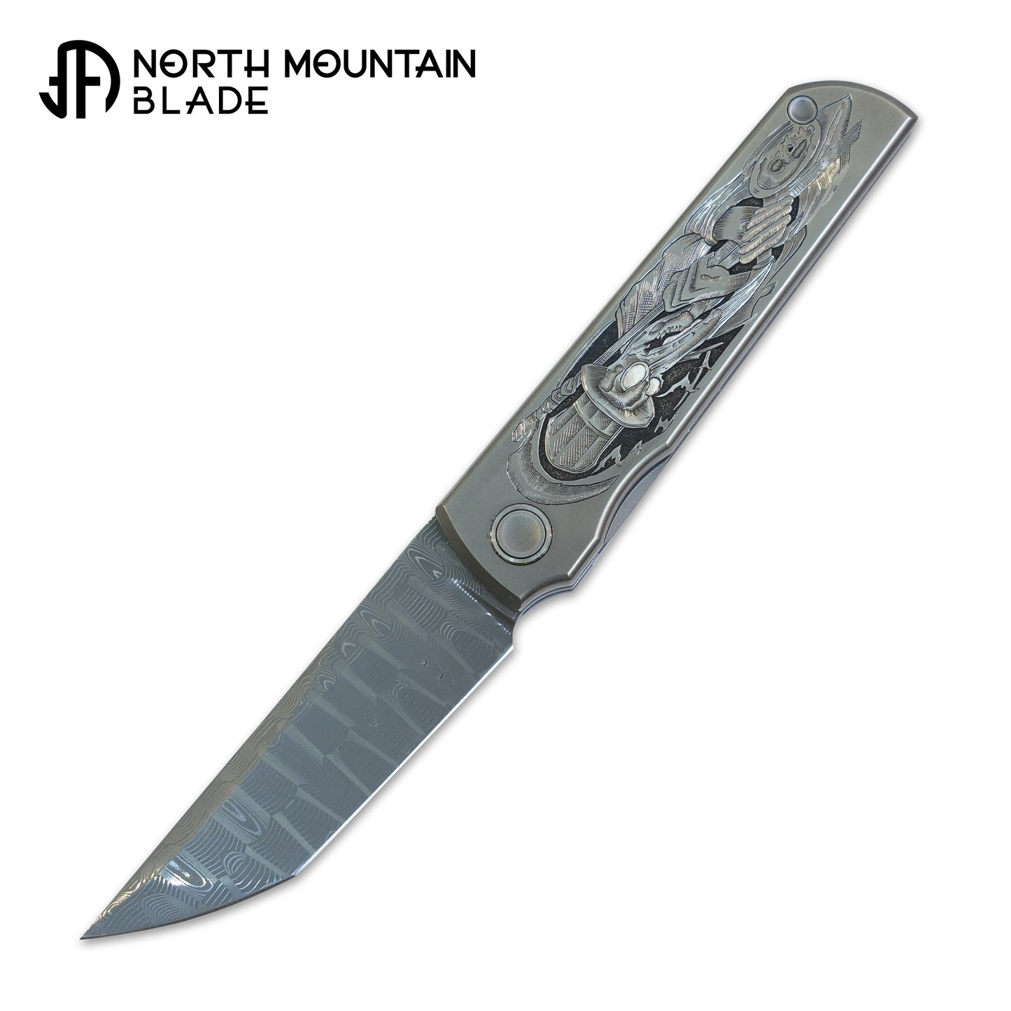 【CHOP】plague doctor Hand Carved Titanium Handle VEGAS Forged Damascus