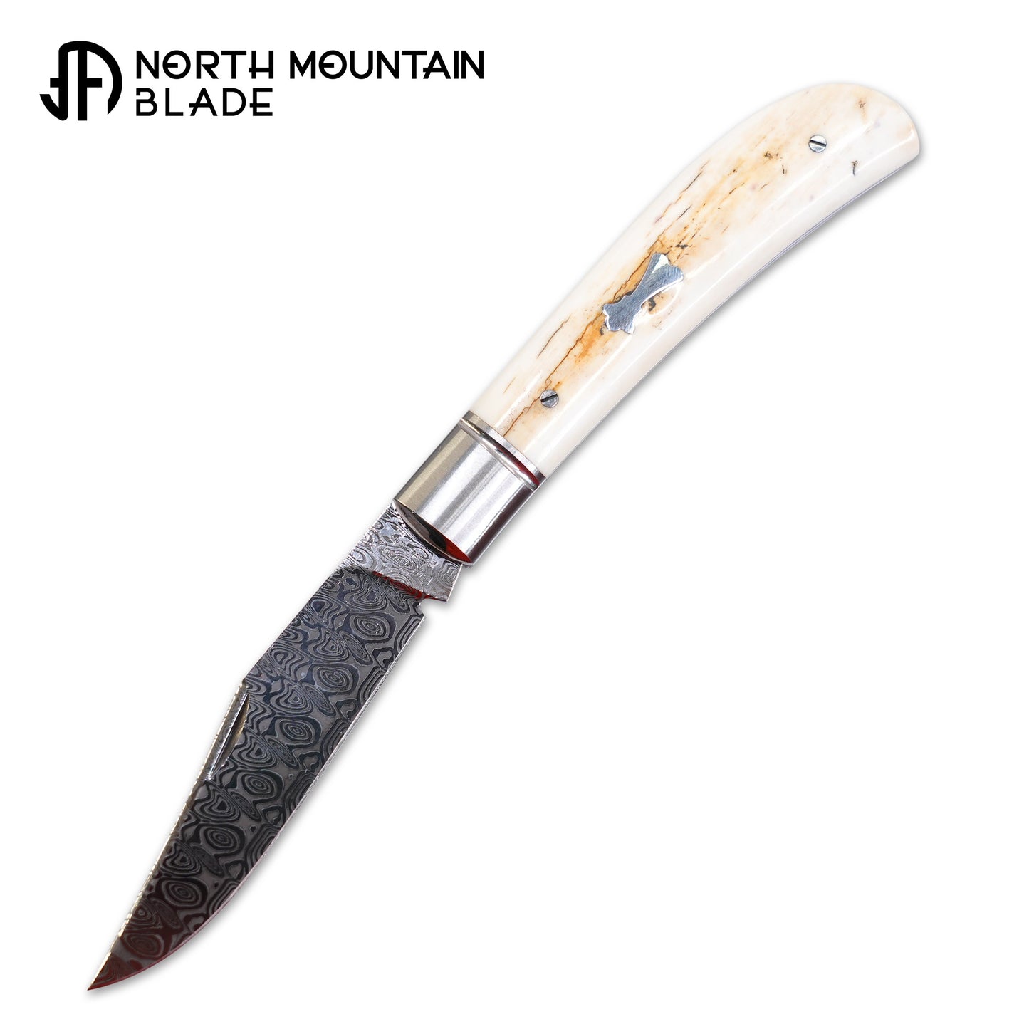 6 Lanny custom handmade Damascus mammoth tusk legal non-locking pocket knife