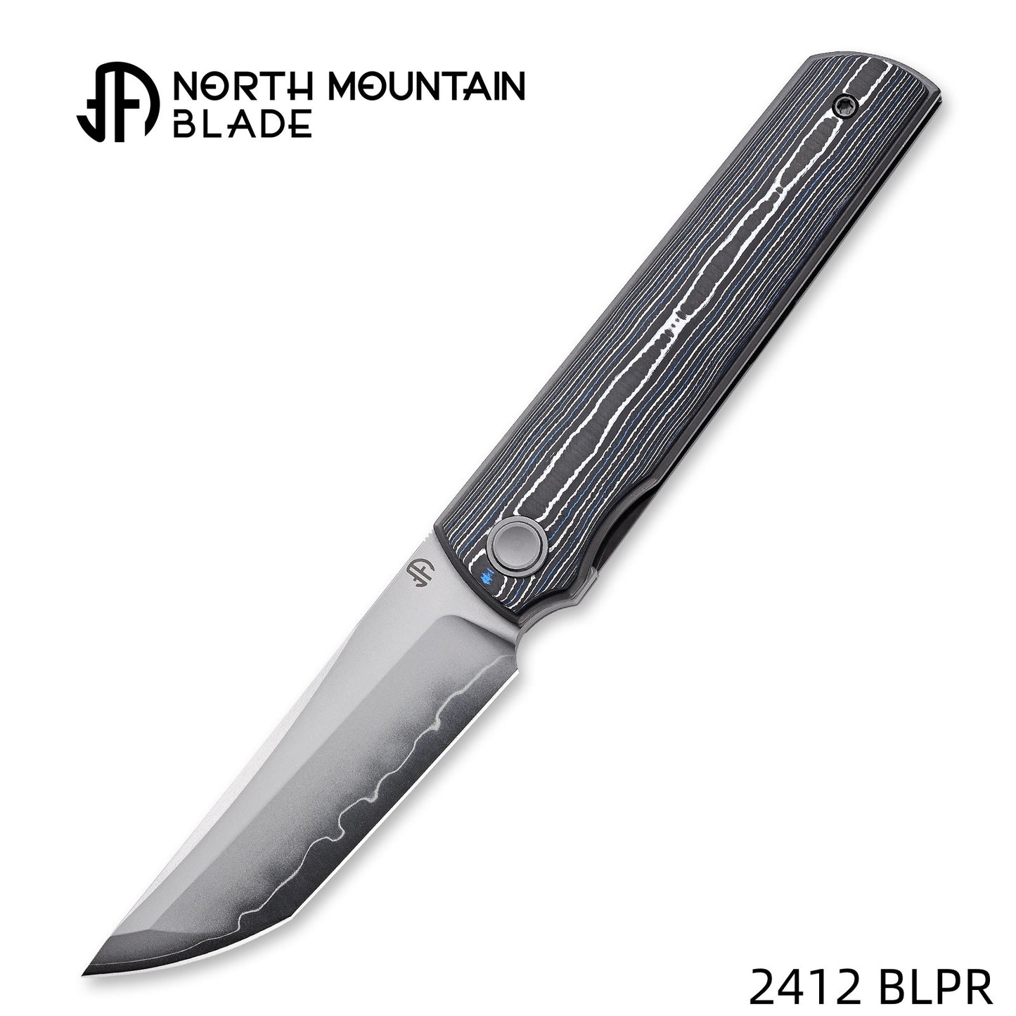 2412-BLPR CHOP 4 Front Flipper Folding Knife, Ceramic Carbon Fiber Handle, SLD San Mai Steel, Japanese-Style Tanto