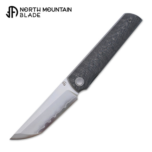 2412-CF CHOP 4 Front Flipper Folding Knife, 3K CF Handle, SLD San Mai Steel, Japanese-Style Tanto