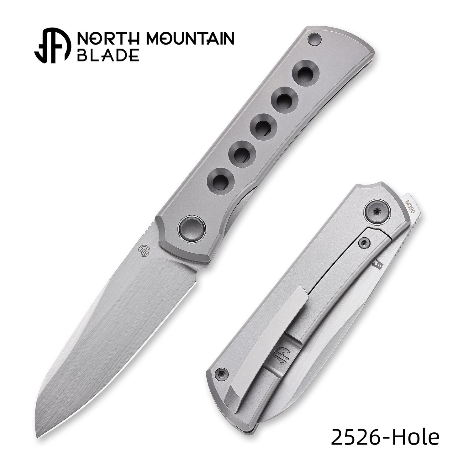Moon 2526-Hole MINI Folding Knife Ti Handle M390 Blade hand-brushed finish