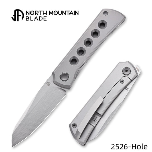 Moon 2526-Hole MINI Folding Knife Ti Handle M390 Blade hand-brushed finish