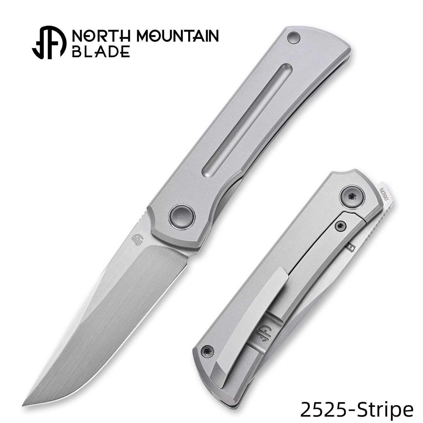 Sun 2525-Stripe MINI Folding Knife Ti Handle M390 Blade hand-brushed finish