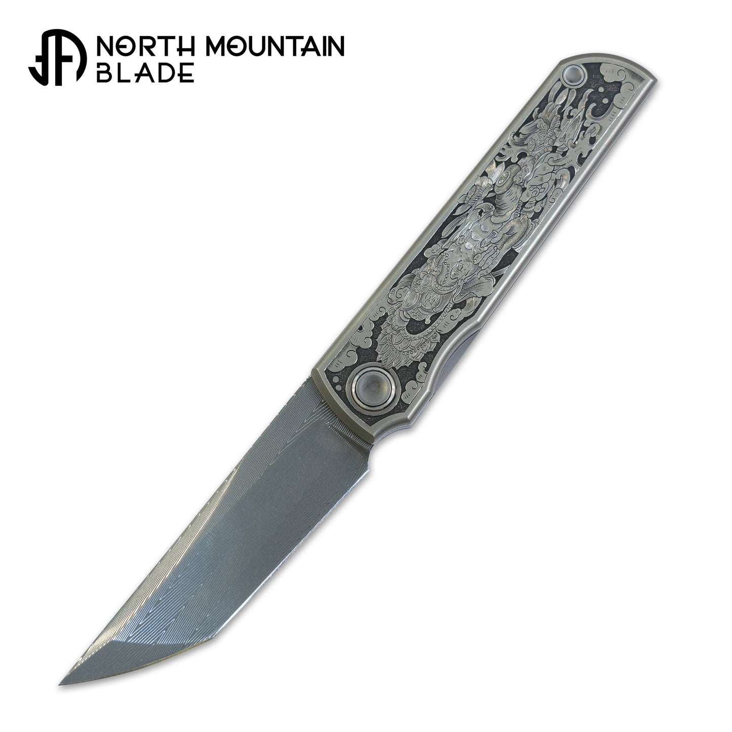 【CHOP】Hand Carved Titanium Handle VEGAS Forged Damascus