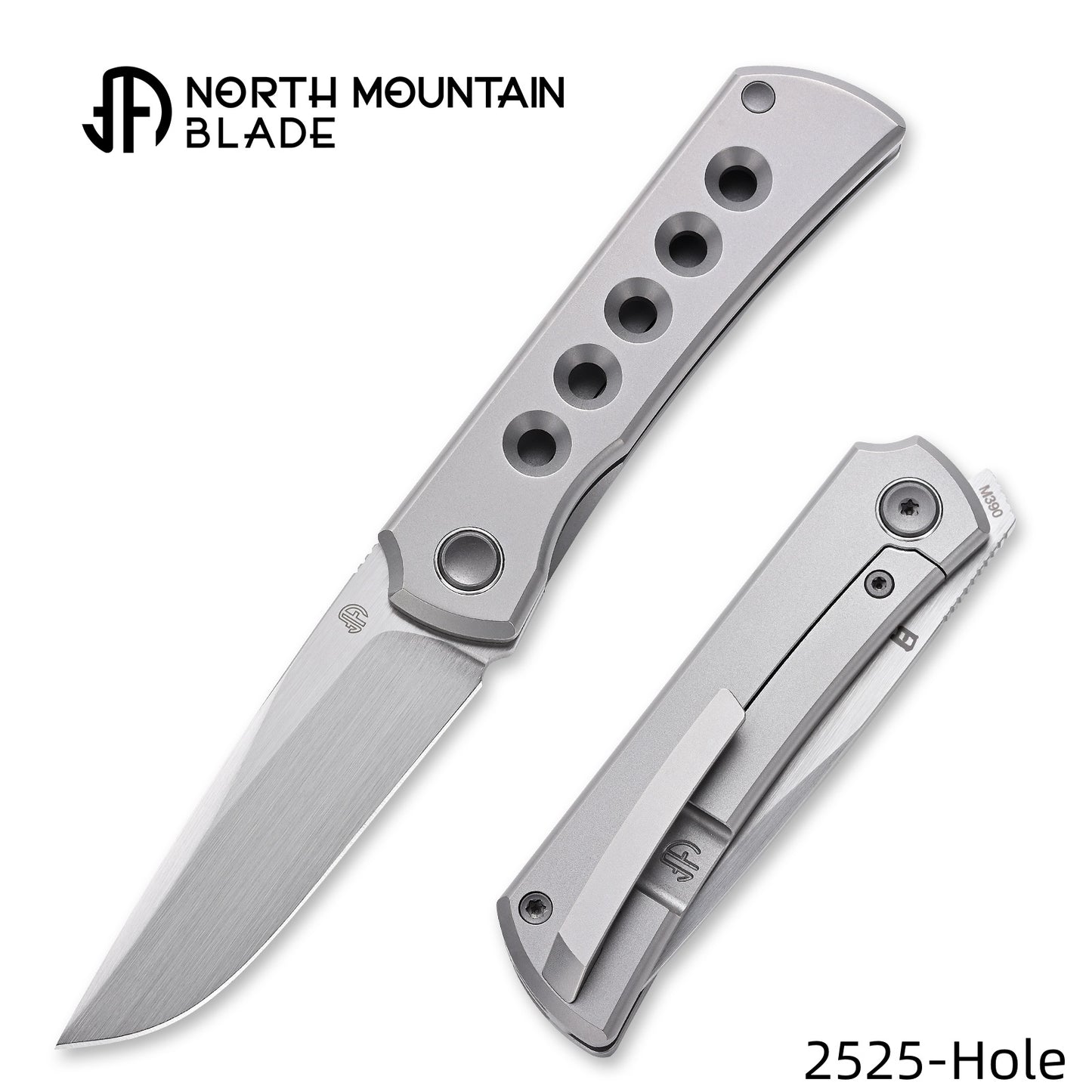 Sun 2525-Hole MINI Folding Knife Ti Handle M390 Blade hand-brushed finish