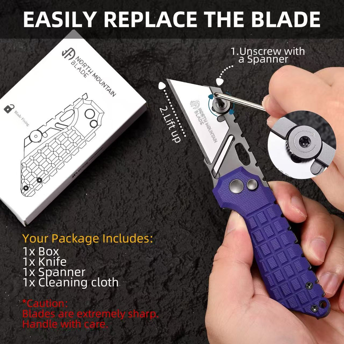 North Mountain Blade The Gripper 2537-BL– Button Lock Utility Knife, Blue
