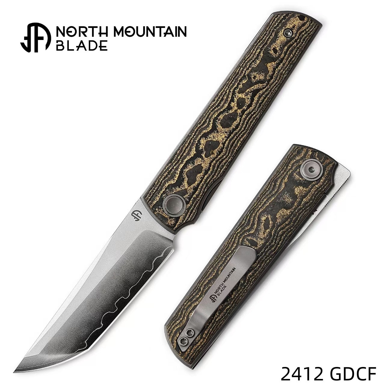 2412-GDCF CHOP 4 Front Flipper Folding Knife, Ceramic Carbon Fiber Handle, SLD San Mai Steel, Japanese-Style Tanto
