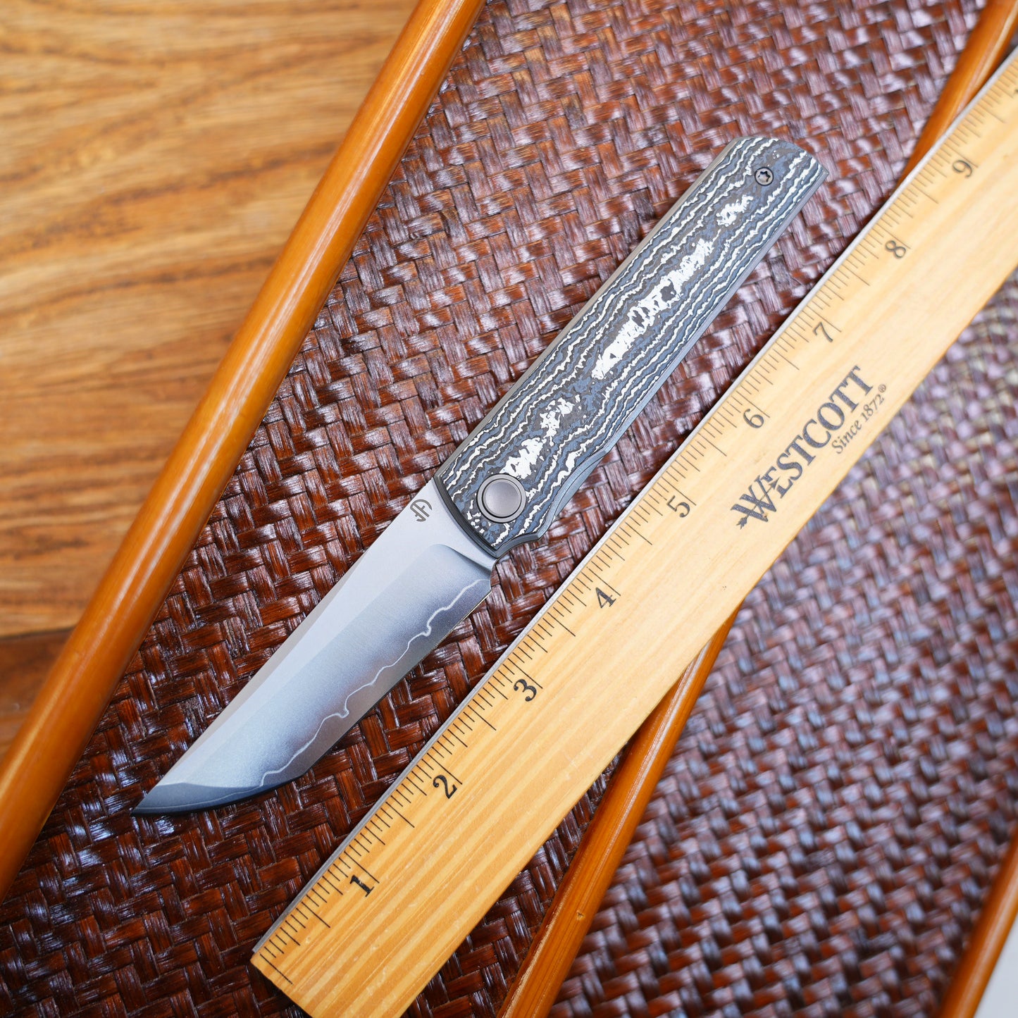 2412-WHCF CHOP 4 Front Flipper Folding Knife, Ceramic Carbon Fiber Handle, SLD San Mai Steel, Japanese-Style