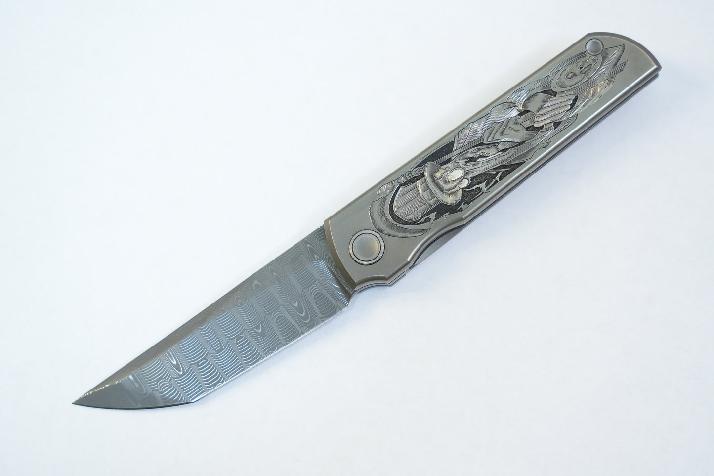 【CHOP】plague doctor Hand Carved Titanium Handle VEGAS Forged Damascus