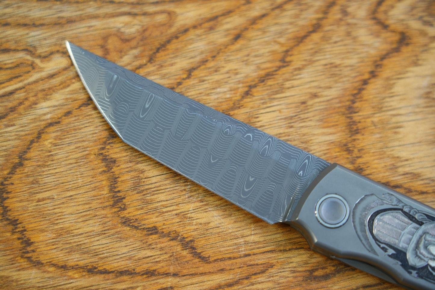 【CHOP】plague doctor Hand Carved Titanium Handle VEGAS Forged Damascus