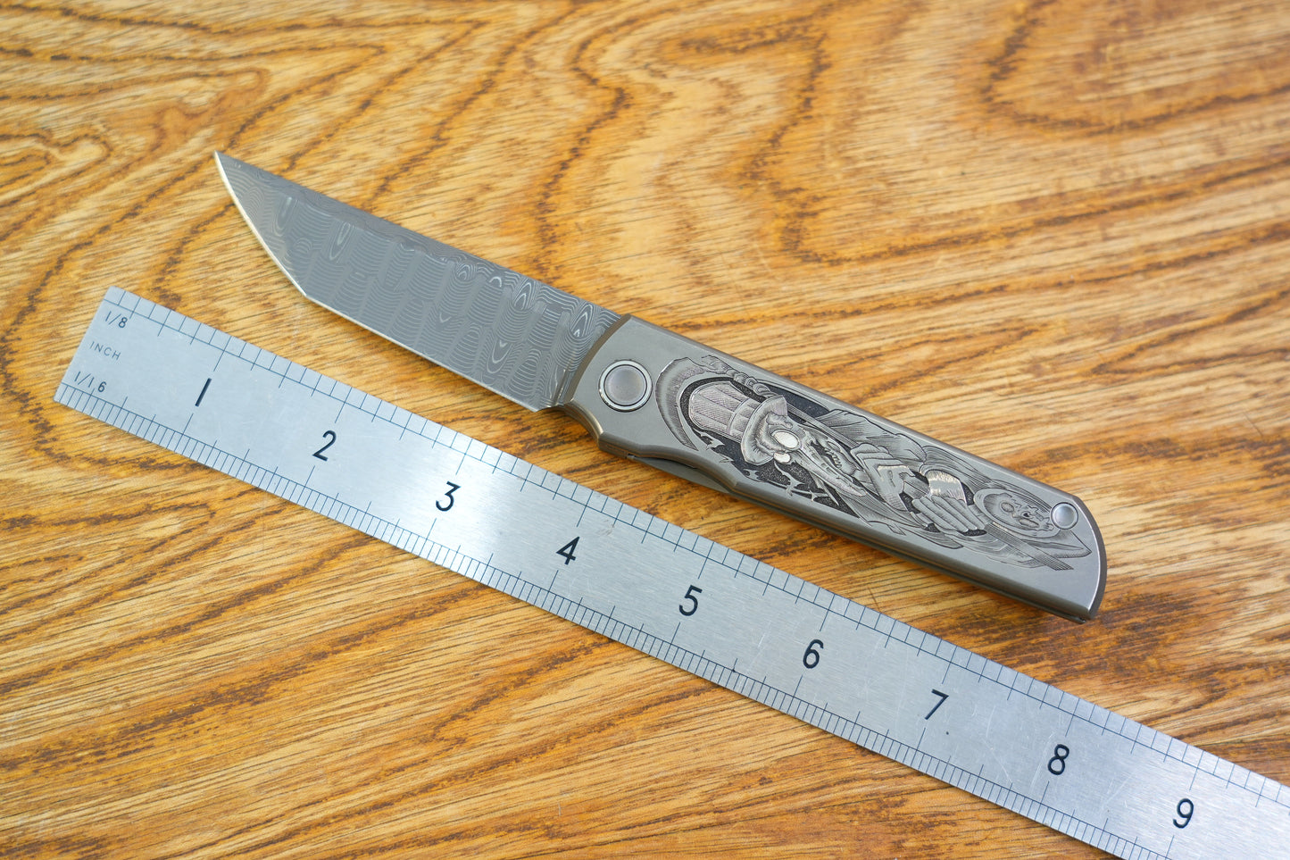 【CHOP】plague doctor Hand Carved Titanium Handle VEGAS Forged Damascus
