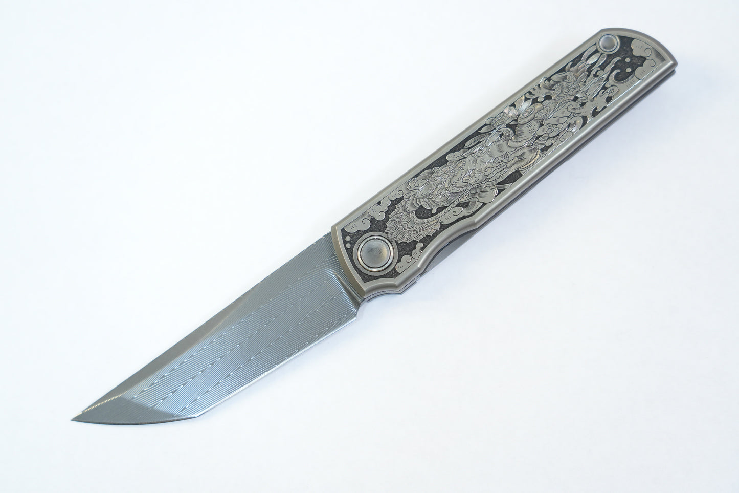 【CHOP】Hand Carved Titanium Handle VEGAS Forged Damascus