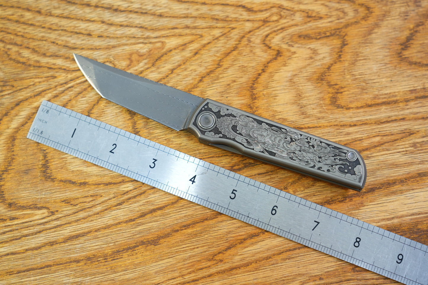 【CHOP】Hand Carved Titanium Handle VEGAS Forged Damascus