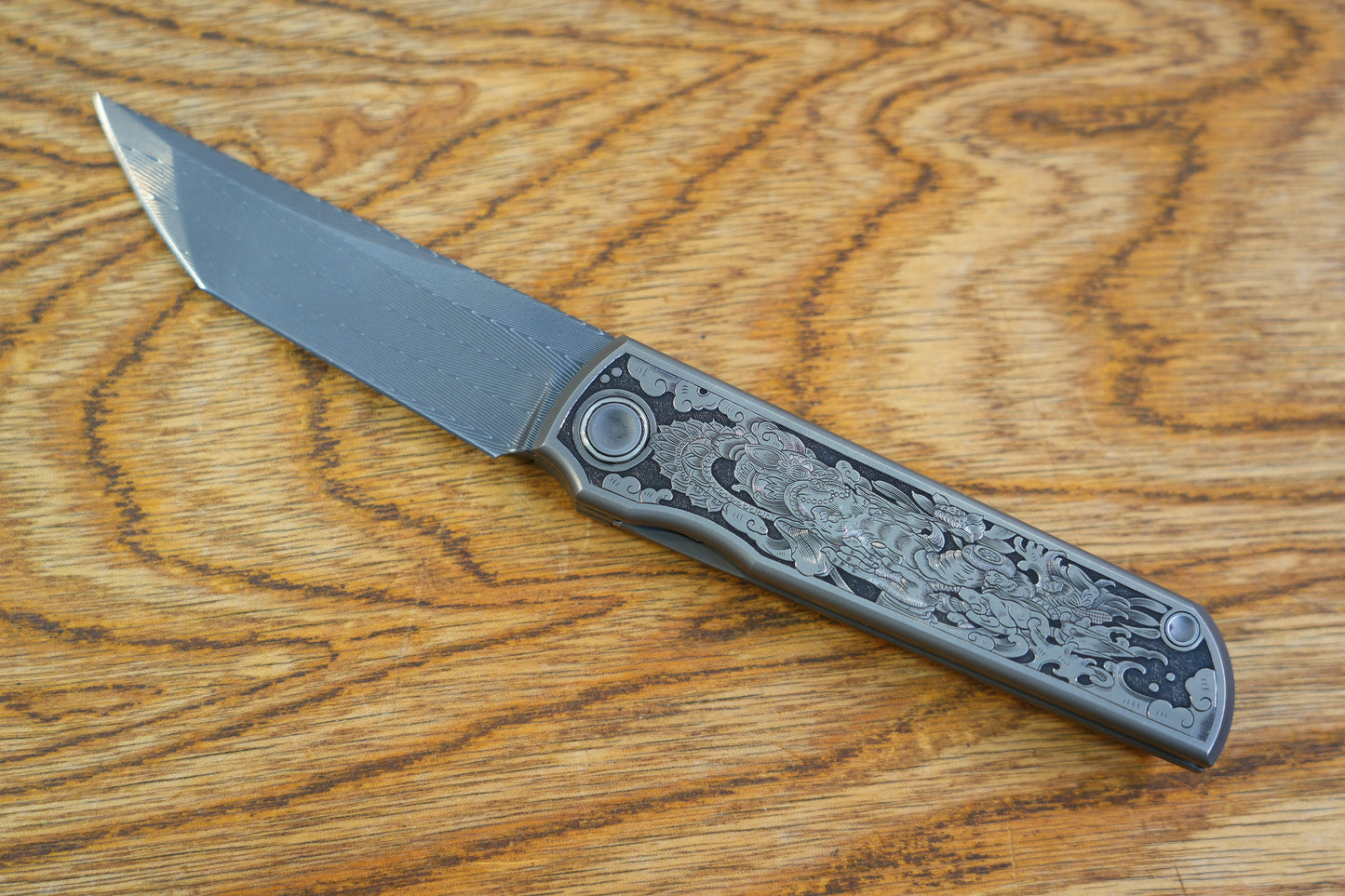【CHOP】Hand Carved Titanium Handle VEGAS Forged Damascus