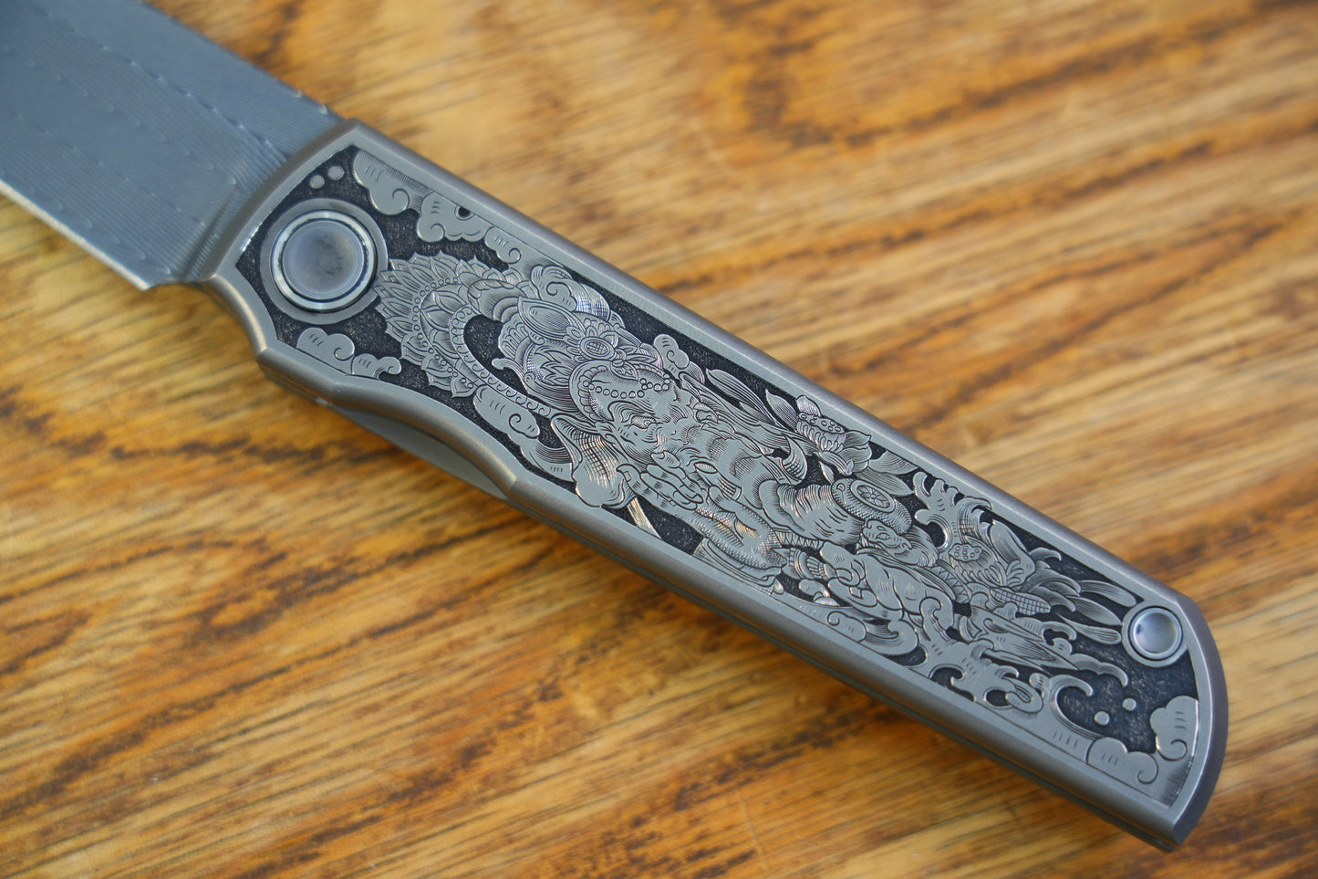 【CHOP】Hand Carved Titanium Handle VEGAS Forged Damascus
