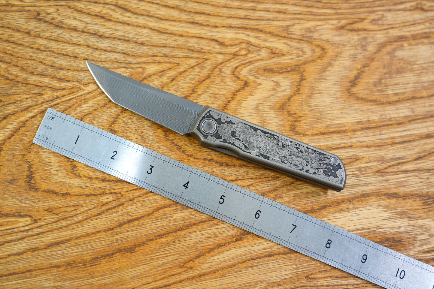 【CHOP】Hand Carved Titanium Handle VEGAS Forged Damascus