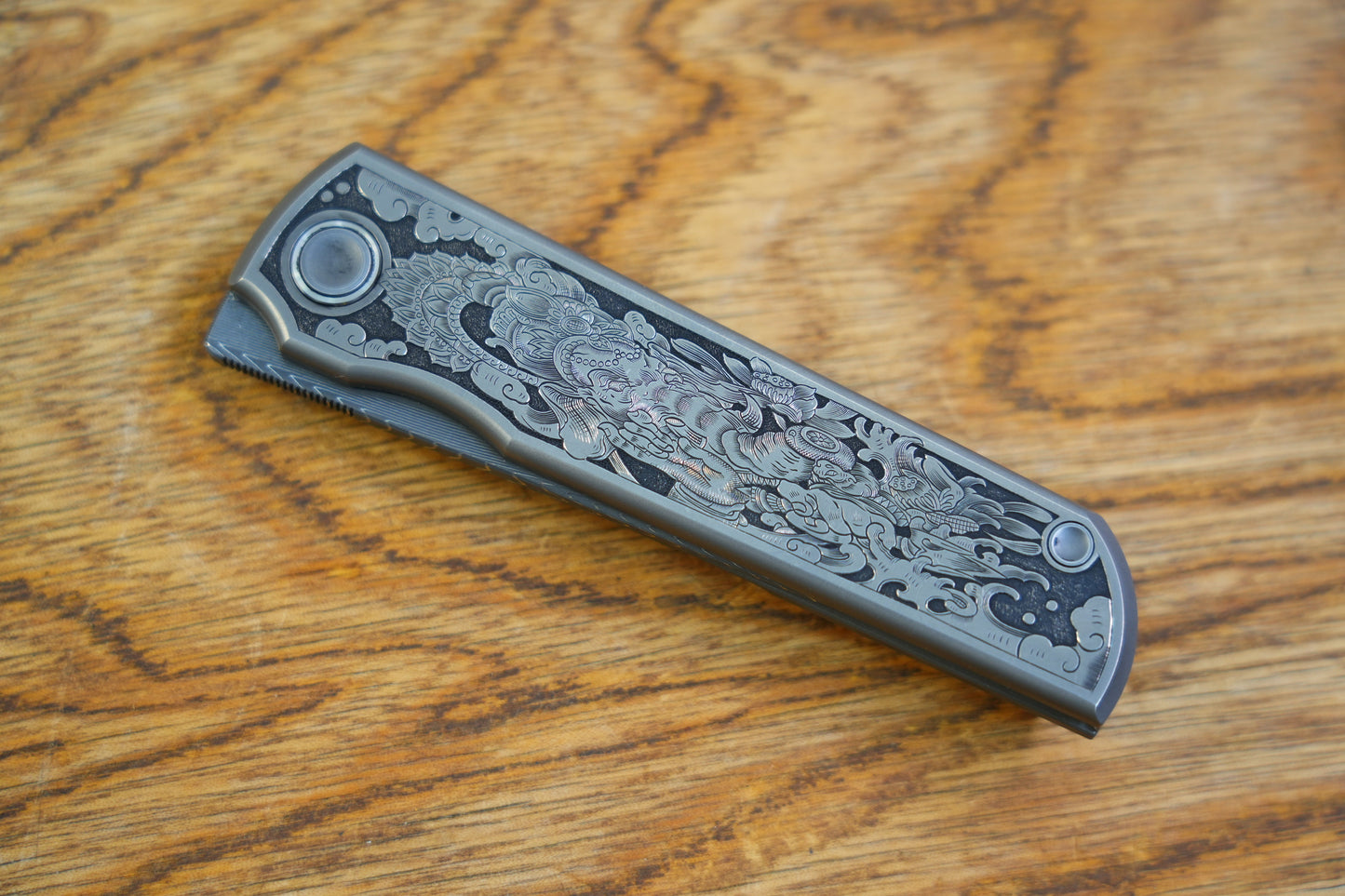 【CHOP】Hand Carved Titanium Handle VEGAS Forged Damascus