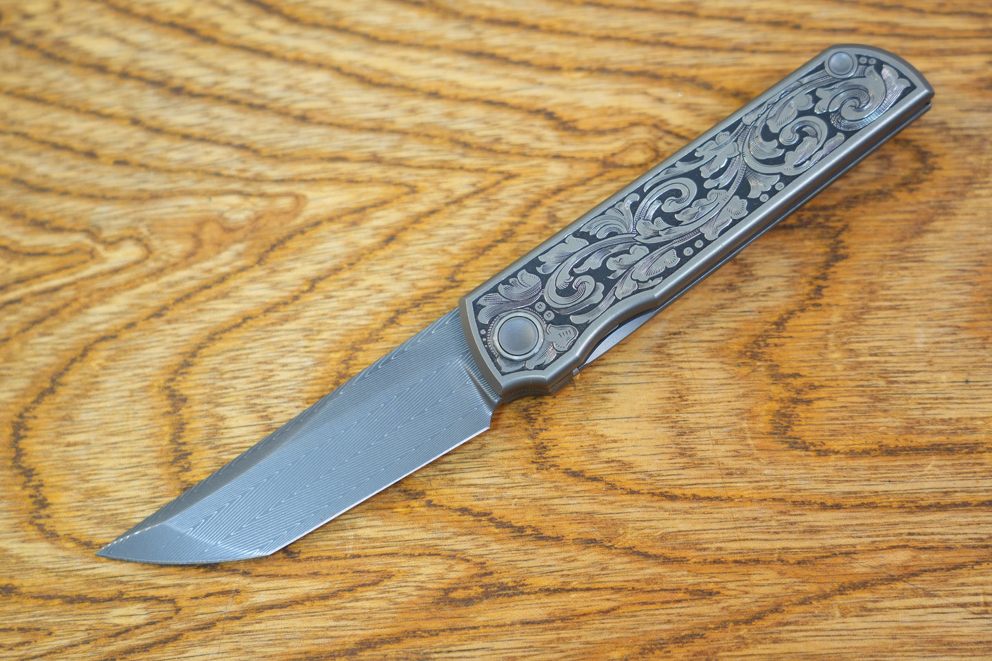 【CHOP】Hand Carved Titanium Handle VEGAS Forged Damascus