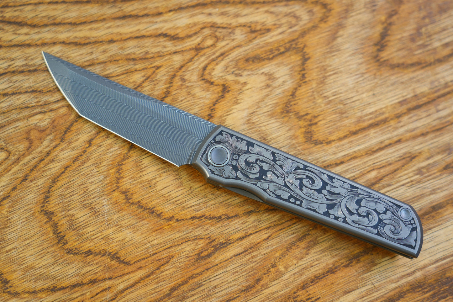 【CHOP】Hand Carved Titanium Handle VEGAS Forged Damascus