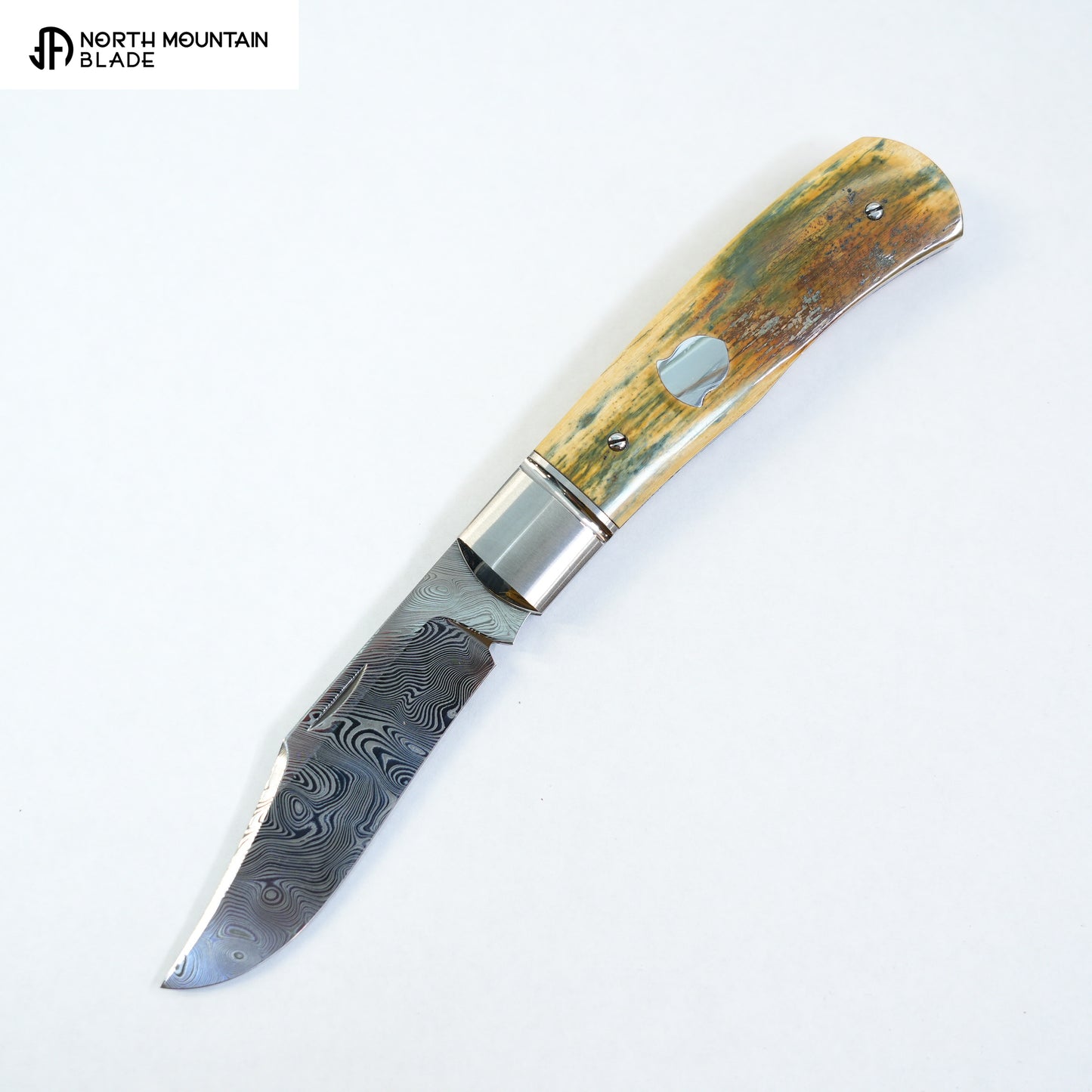 【Lanny】Damasteel blade Steel Frame Mammoth Tusk Handle Non-locking