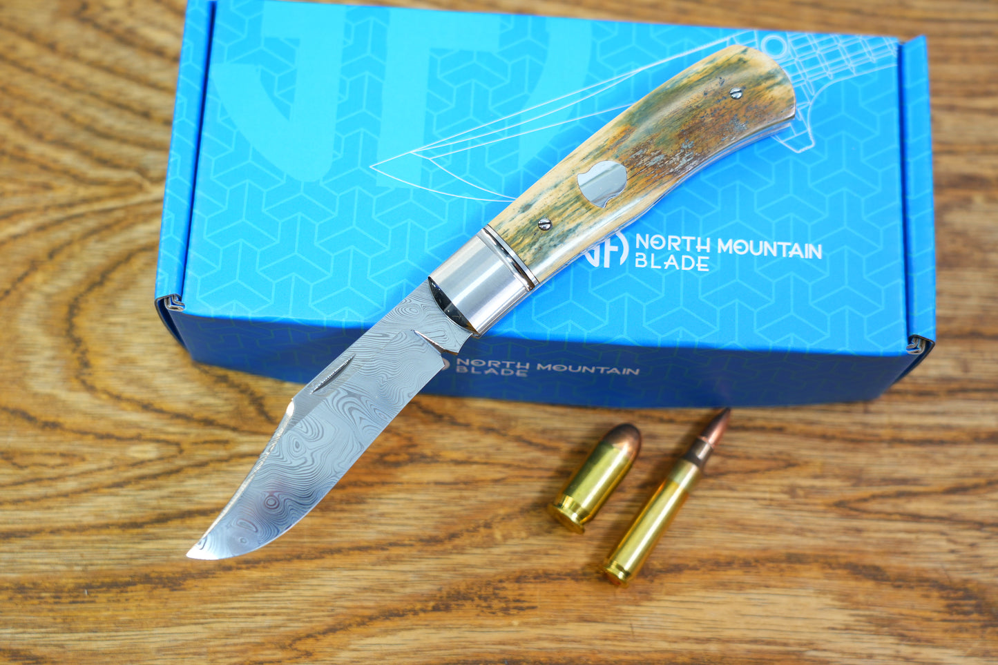 【Lanny】Damasteel blade Steel Frame Mammoth Tusk Handle Non-locking