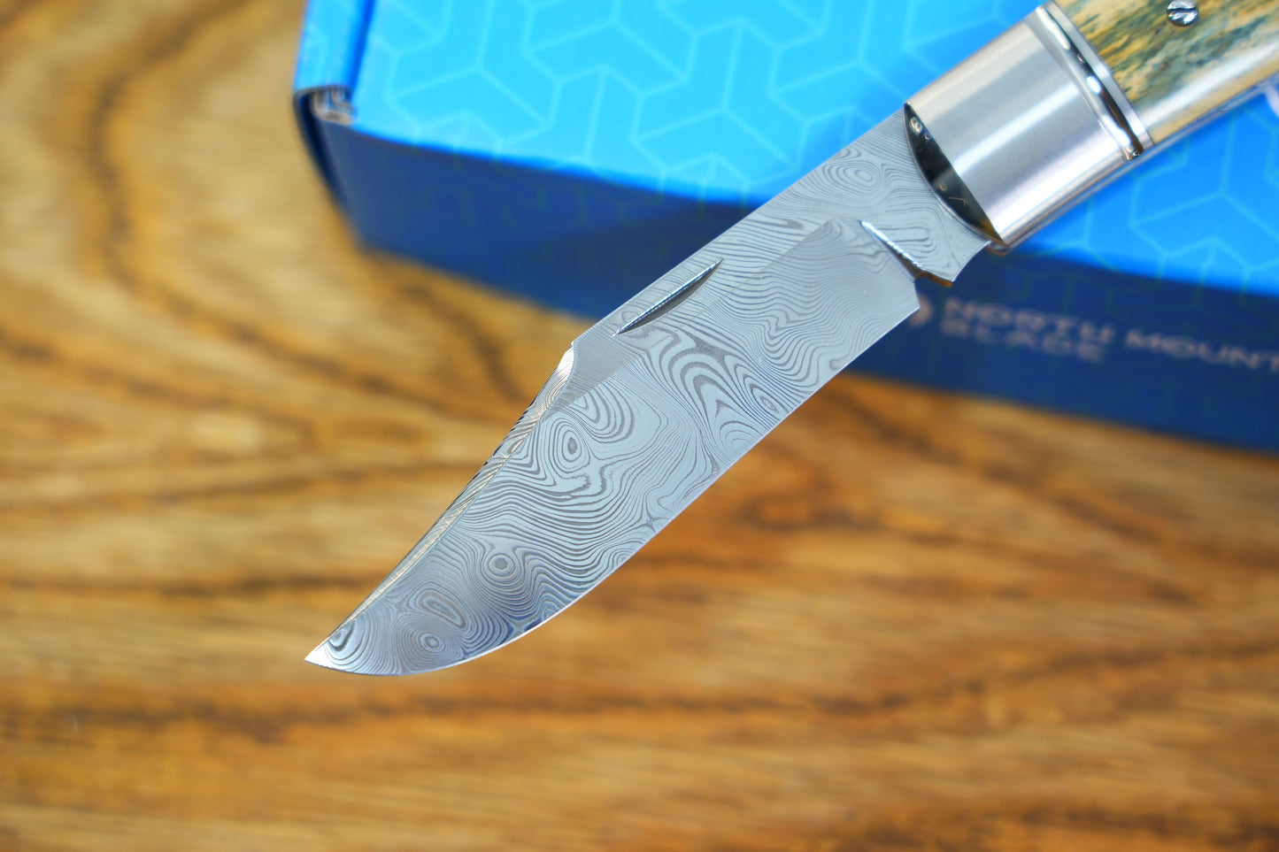 【Lanny】Damasteel blade Steel Frame Mammoth Tusk Handle Non-locking