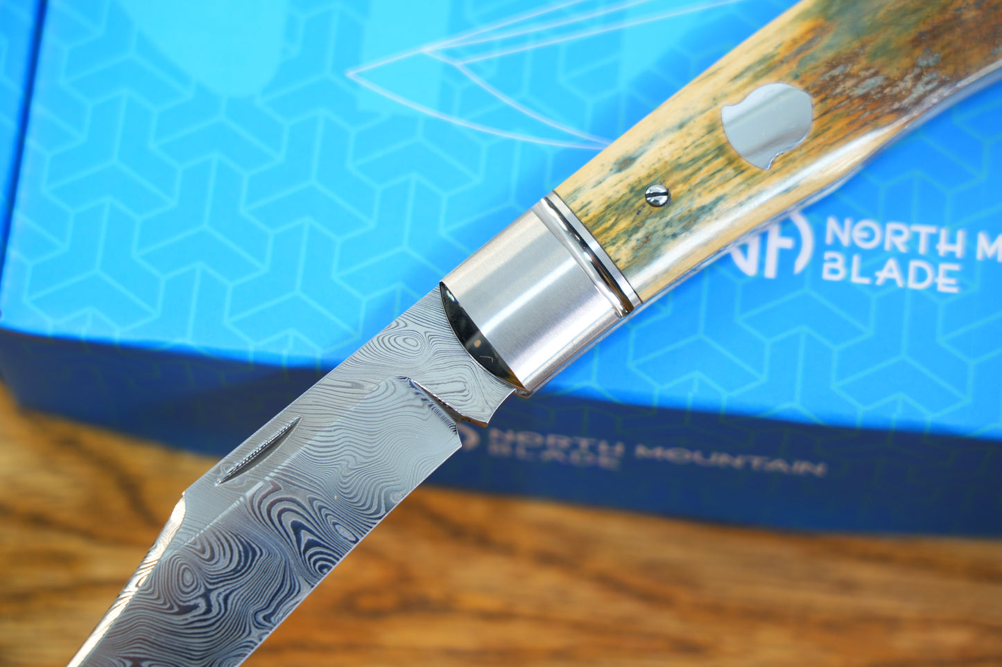 【Lanny】Damasteel blade Steel Frame Mammoth Tusk Handle Non-locking