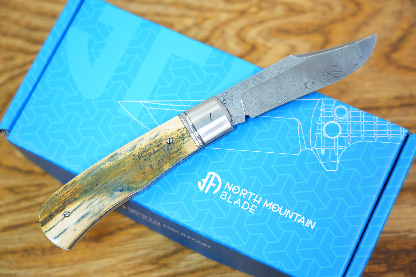 【Lanny】Damasteel blade Steel Frame Mammoth Tusk Handle Non-locking