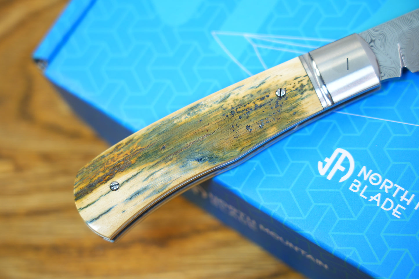 【Lanny】Damasteel blade Steel Frame Mammoth Tusk Handle Non-locking