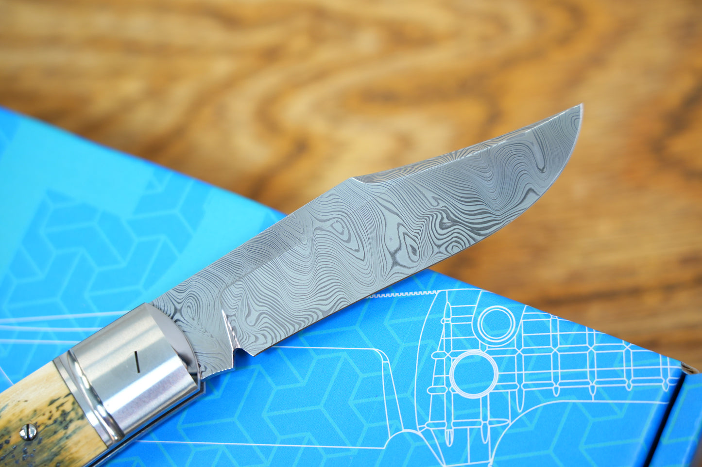 【Lanny】Damasteel blade Steel Frame Mammoth Tusk Handle Non-locking