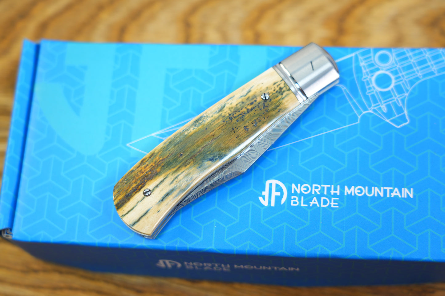 【Lanny】Damasteel blade Steel Frame Mammoth Tusk Handle Non-locking