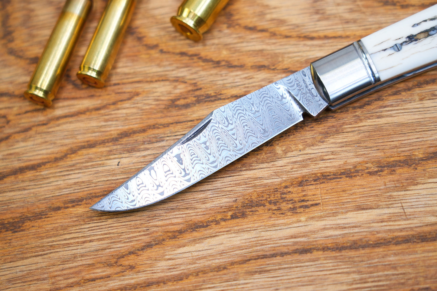 3 Lanny custom handmade Damascus mammoth tusk legal non-locking pocket knife