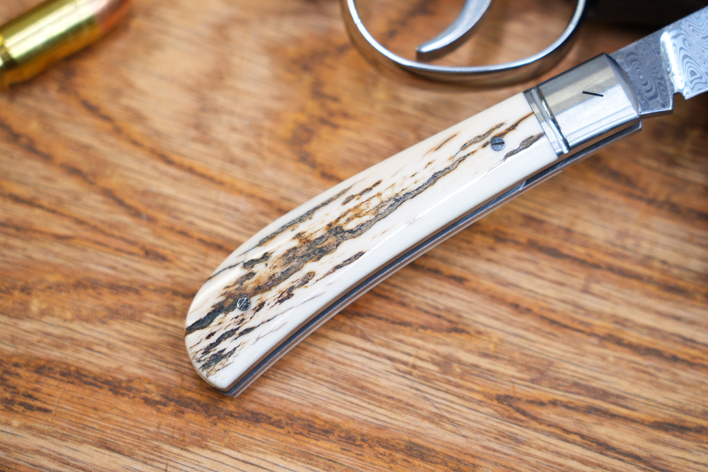 3 Lanny custom handmade Damascus mammoth tusk legal non-locking pocket knife