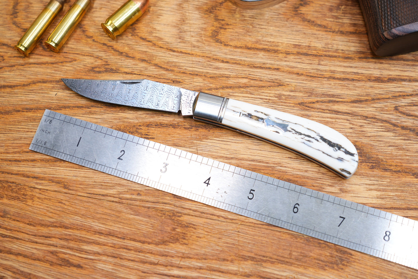 3 Lanny custom handmade Damascus mammoth tusk legal non-locking pocket knife