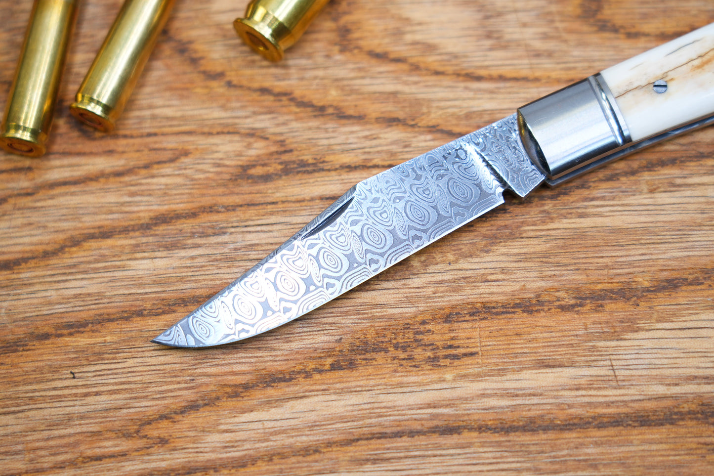 6 Lanny custom handmade Damascus mammoth tusk legal non-locking pocket knife