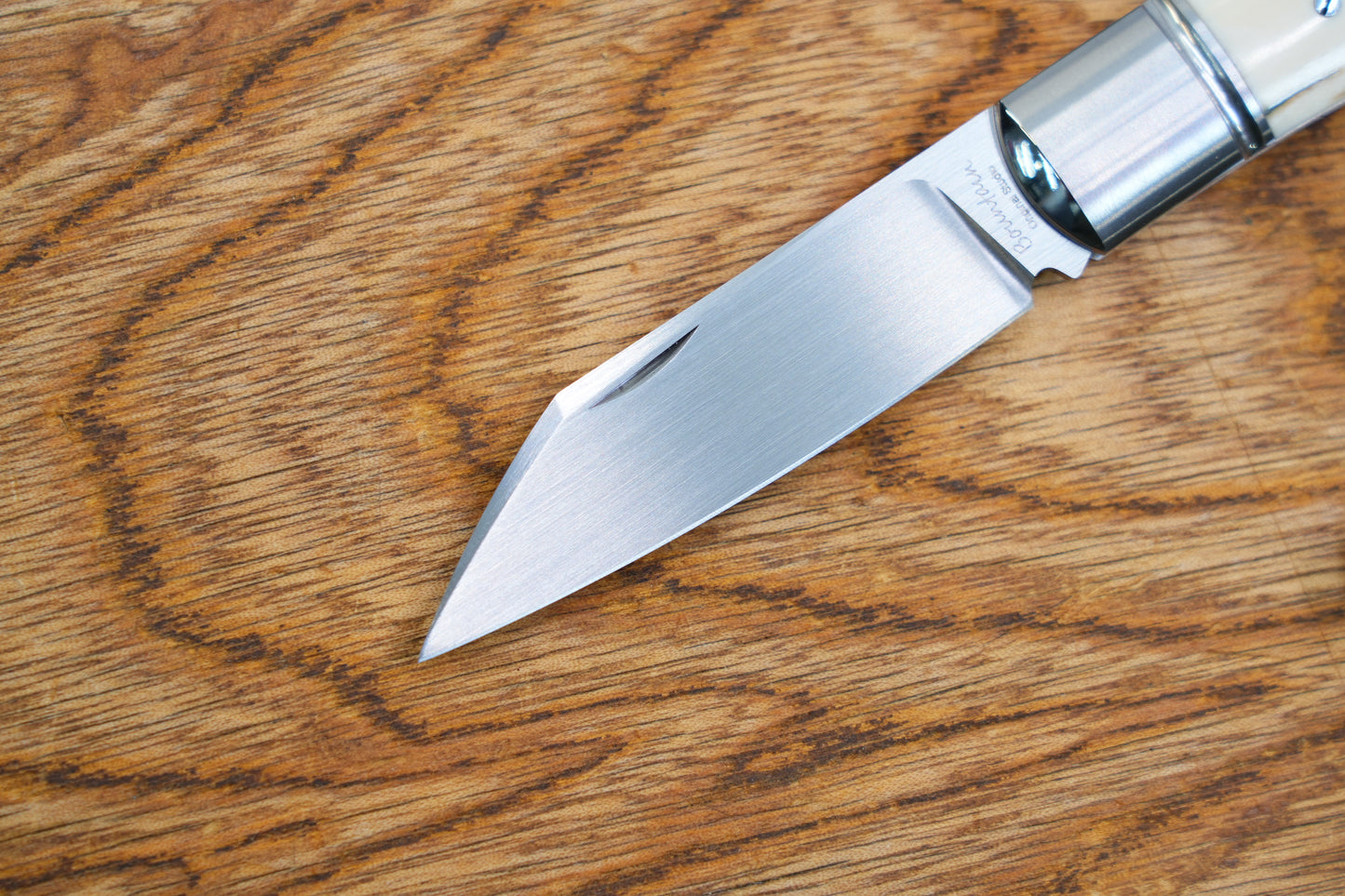 North Mountain Traditional Series – Handcrafted Sheepsfoot Pocket Knife with Mammoth Ivory Handle, Steel Frame, Non-Locking, M390 Blade with Hand-Satin Finish
