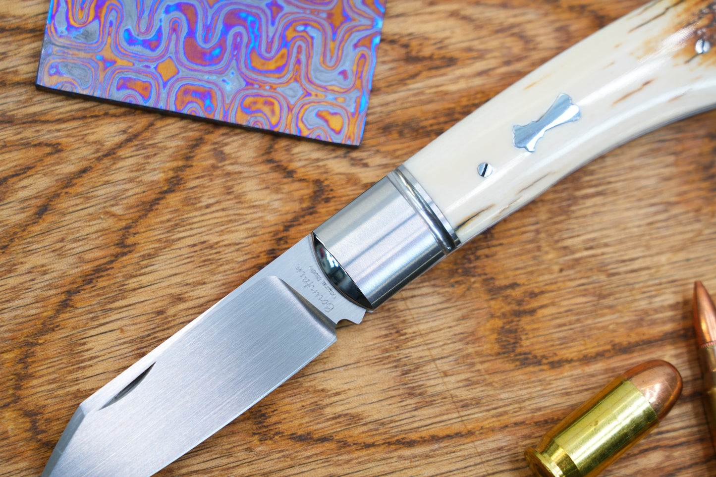 North Mountain Traditional Series – Handcrafted Sheepsfoot Pocket Knife with Mammoth Ivory Handle, Steel Frame, Non-Locking, M390 Blade with Hand-Satin Finish