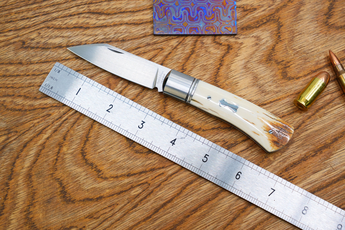 North Mountain Traditional Series – Handcrafted Sheepsfoot Pocket Knife with Mammoth Ivory Handle, Steel Frame, Non-Locking, M390 Blade with Hand-Satin Finish