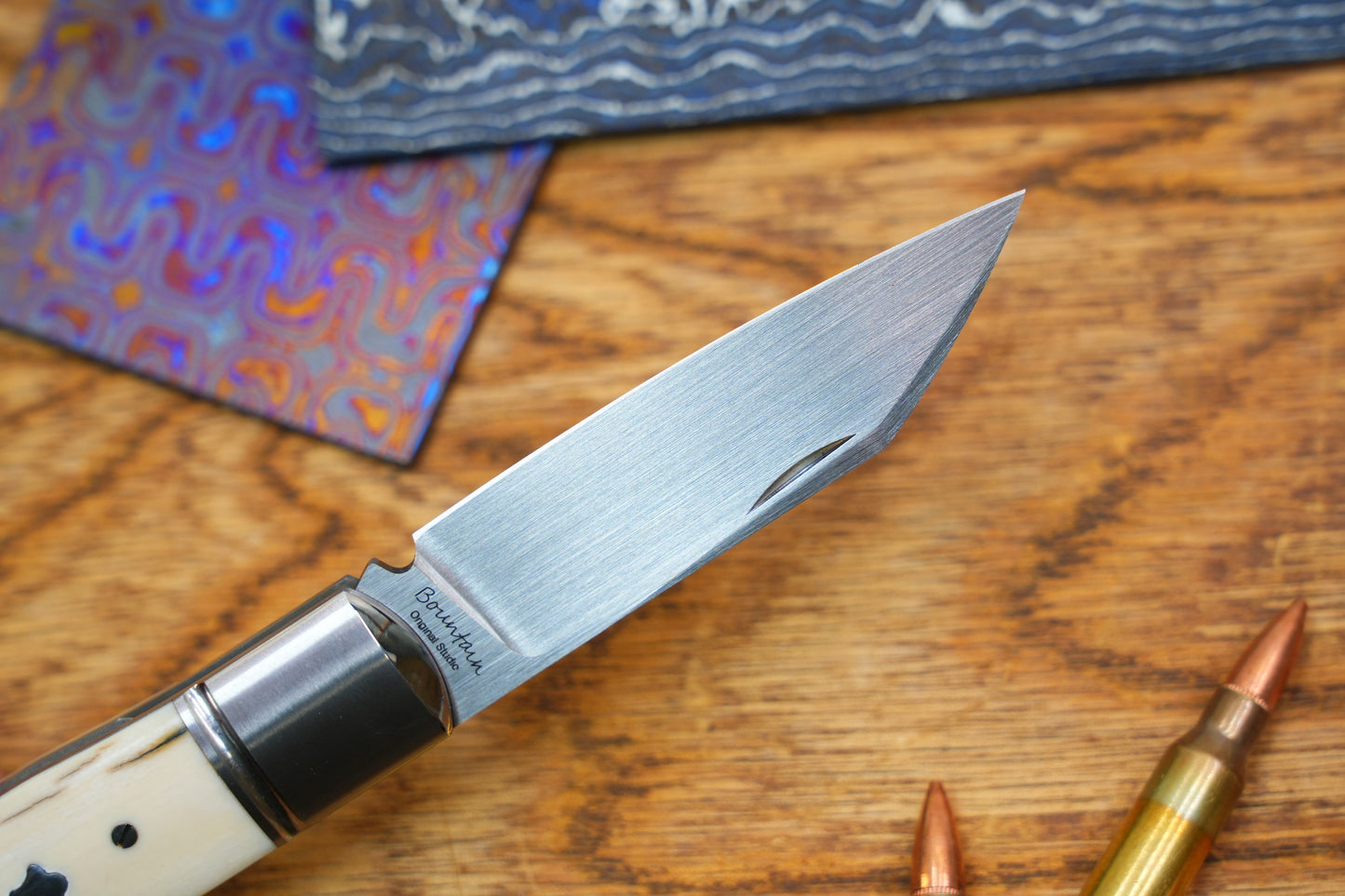 North Mountain Traditional Series – Handcrafted Sheepsfoot Pocket Knife with Mammoth Ivory Handle, Steel Frame, Non-Locking, M390 Blade with Hand-Satin Finish