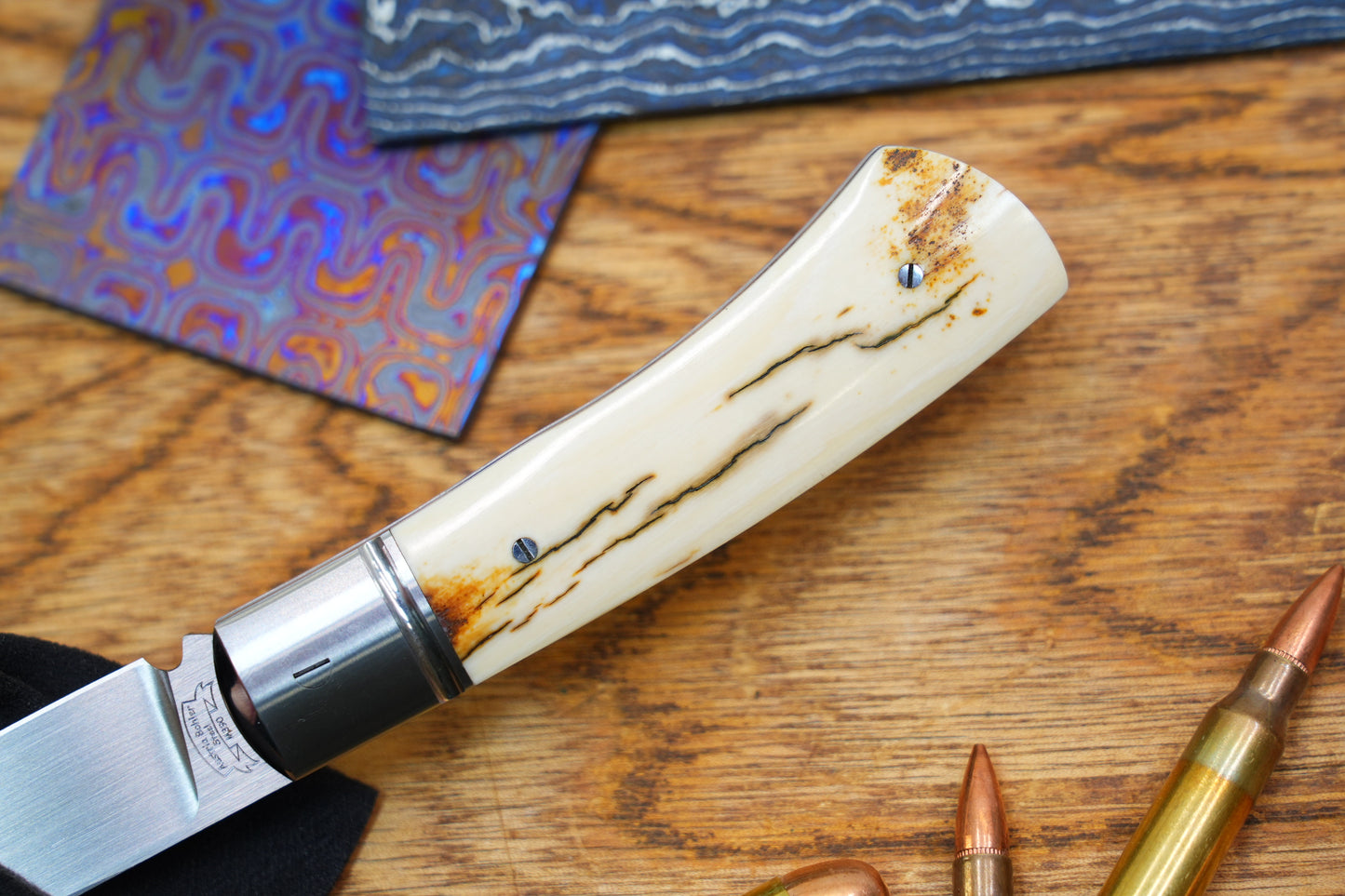 North Mountain Traditional Series – Handcrafted Sheepsfoot Pocket Knife with Mammoth Ivory Handle, Steel Frame, Non-Locking, M390 Blade with Hand-Satin Finish