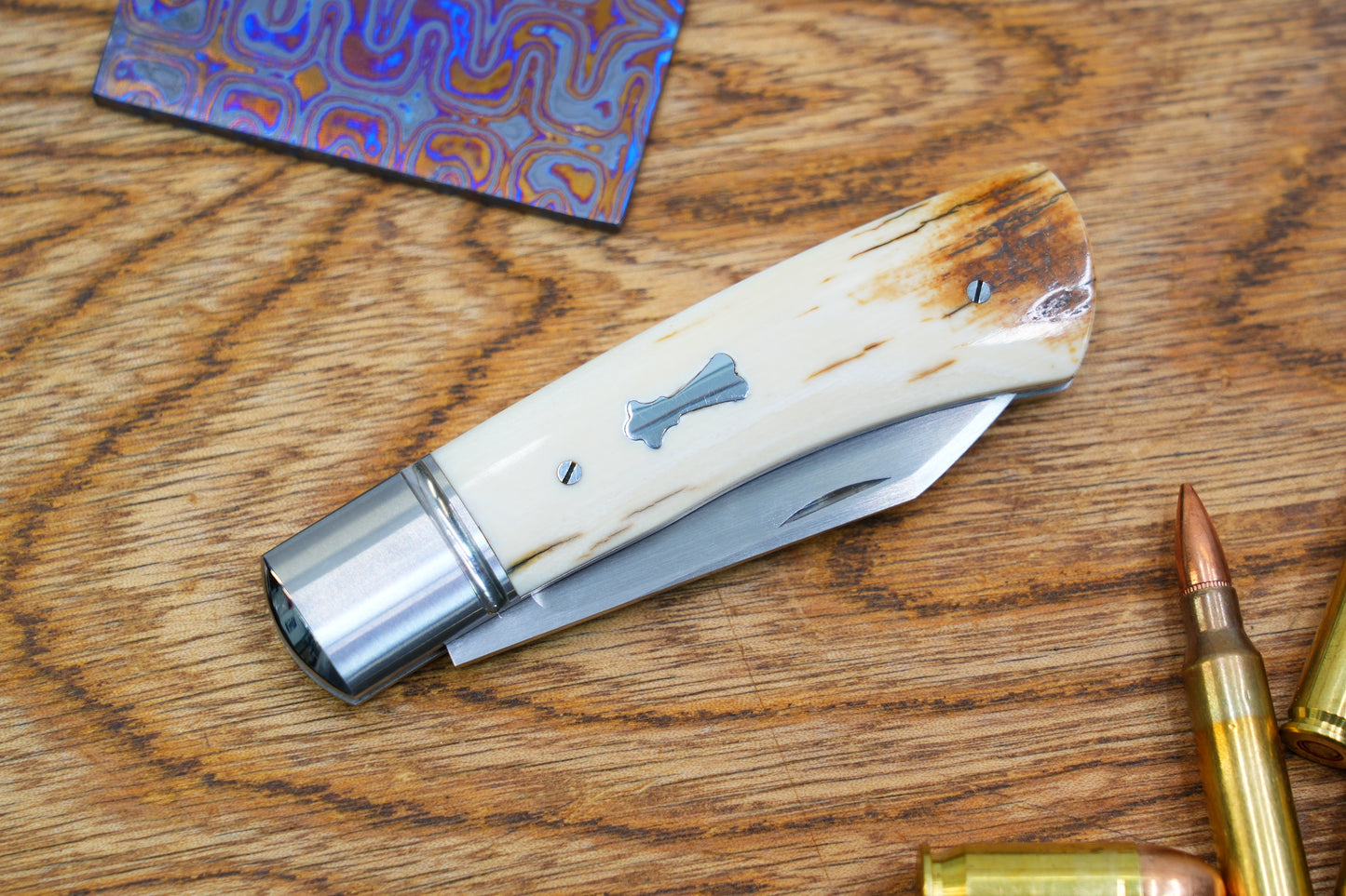 North Mountain Traditional Series – Handcrafted Sheepsfoot Pocket Knife with Mammoth Ivory Handle, Steel Frame, Non-Locking, M390 Blade with Hand-Satin Finish